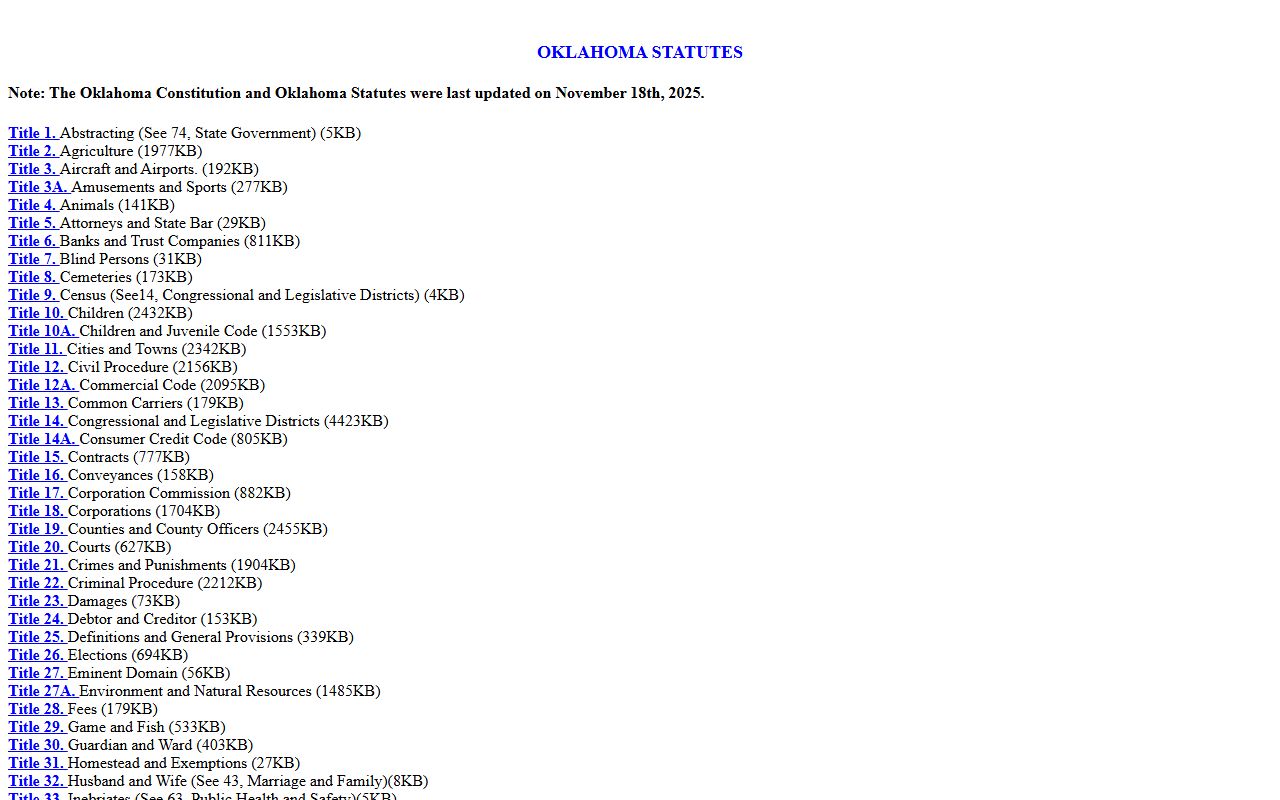 Oklahoma statute-title index used to read Greer County court dockets
