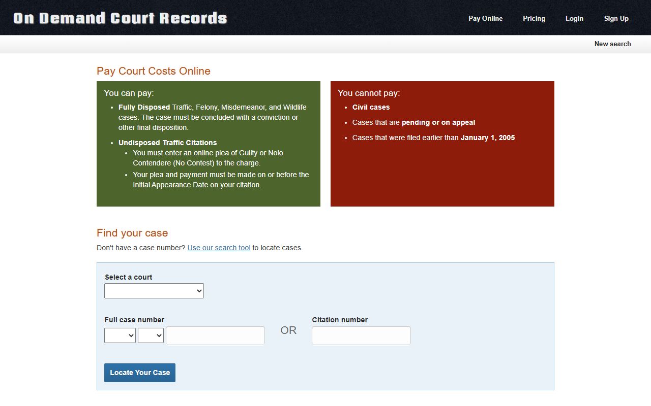 ODCR payment screen for Greer County court records