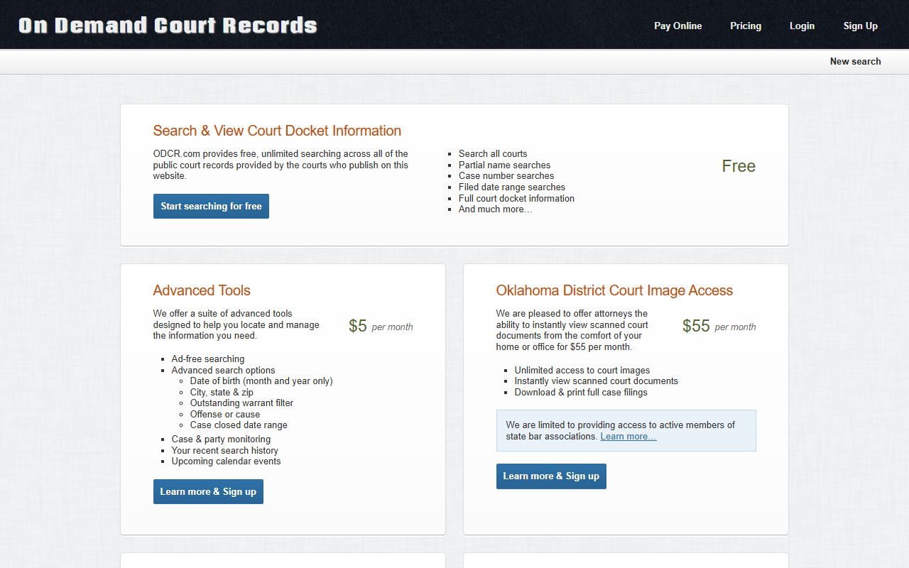 ODCR pricing page for Greer County court records search