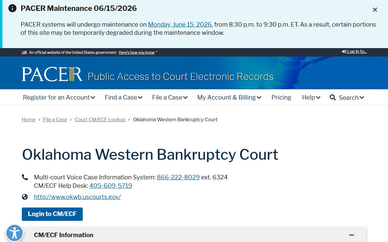 Greer County court records lookup through the PACER CM/ECF federal court system