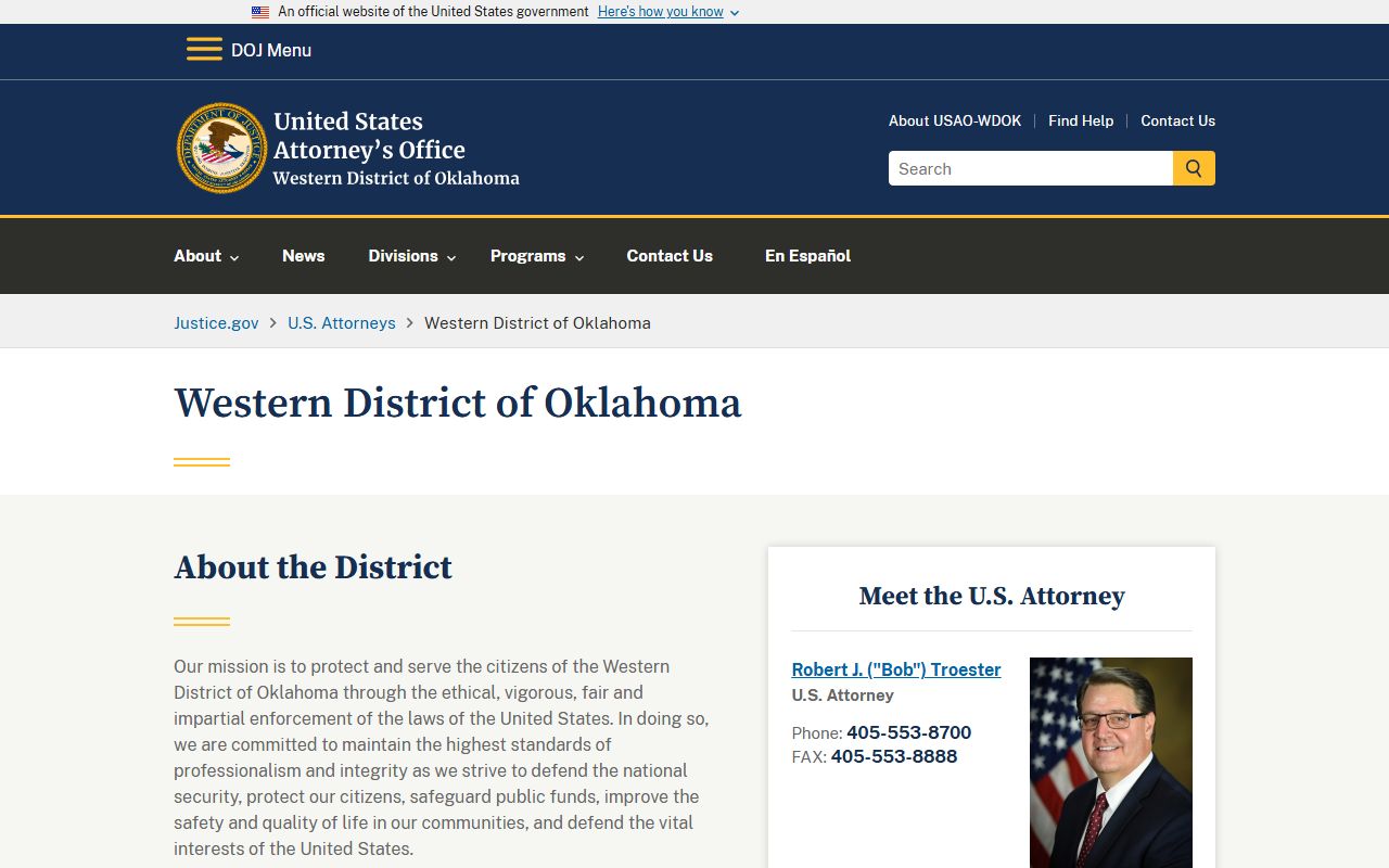 Greer County federal court prosecutor, U.S. Attorney Western District of Oklahoma