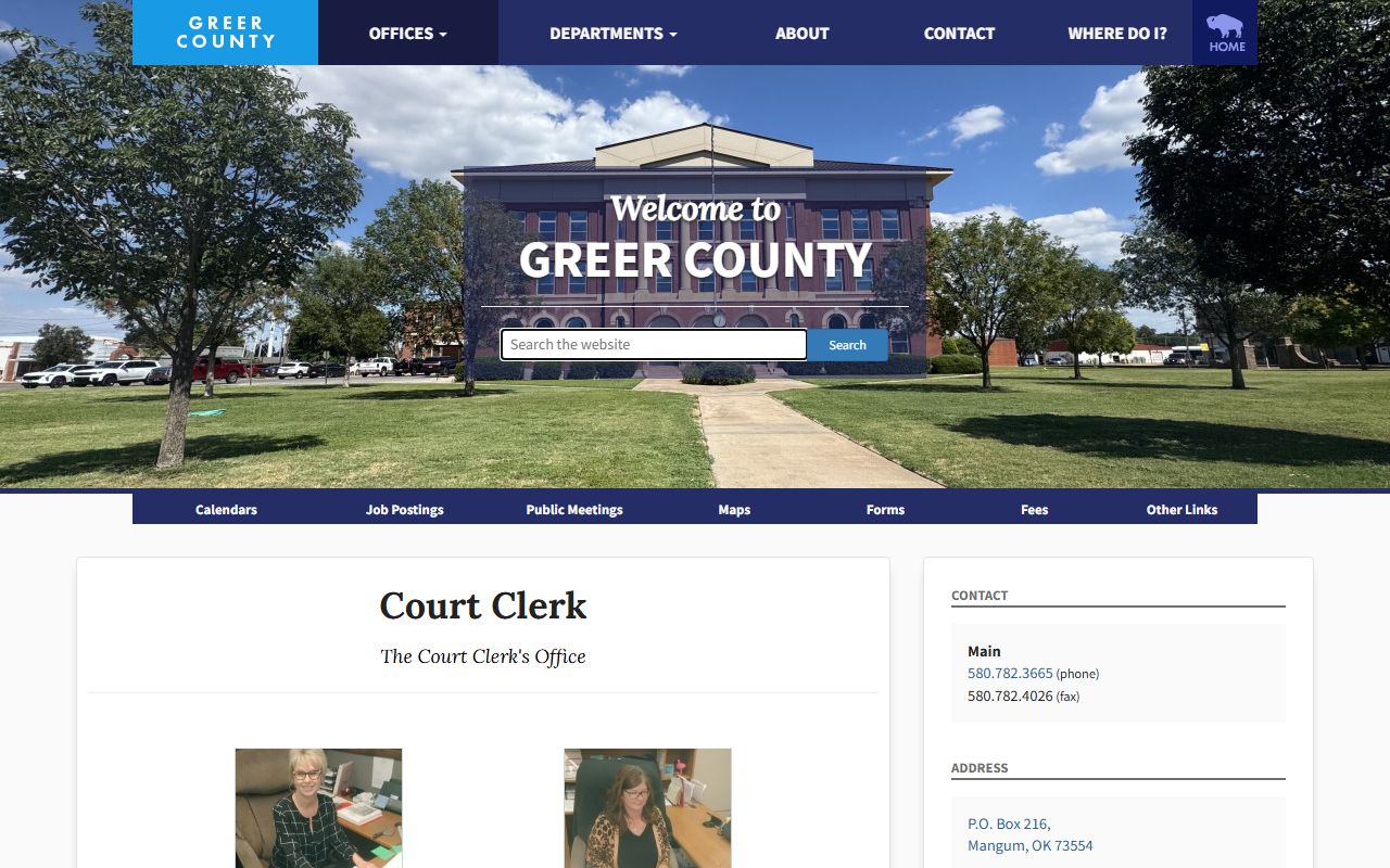 Greer County Court Clerk page describing court records duties