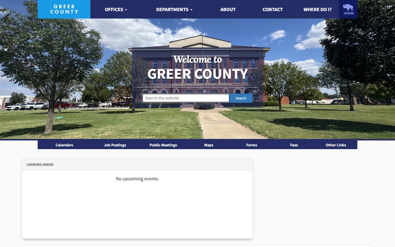 Greer County homepage with officials and court records search links
