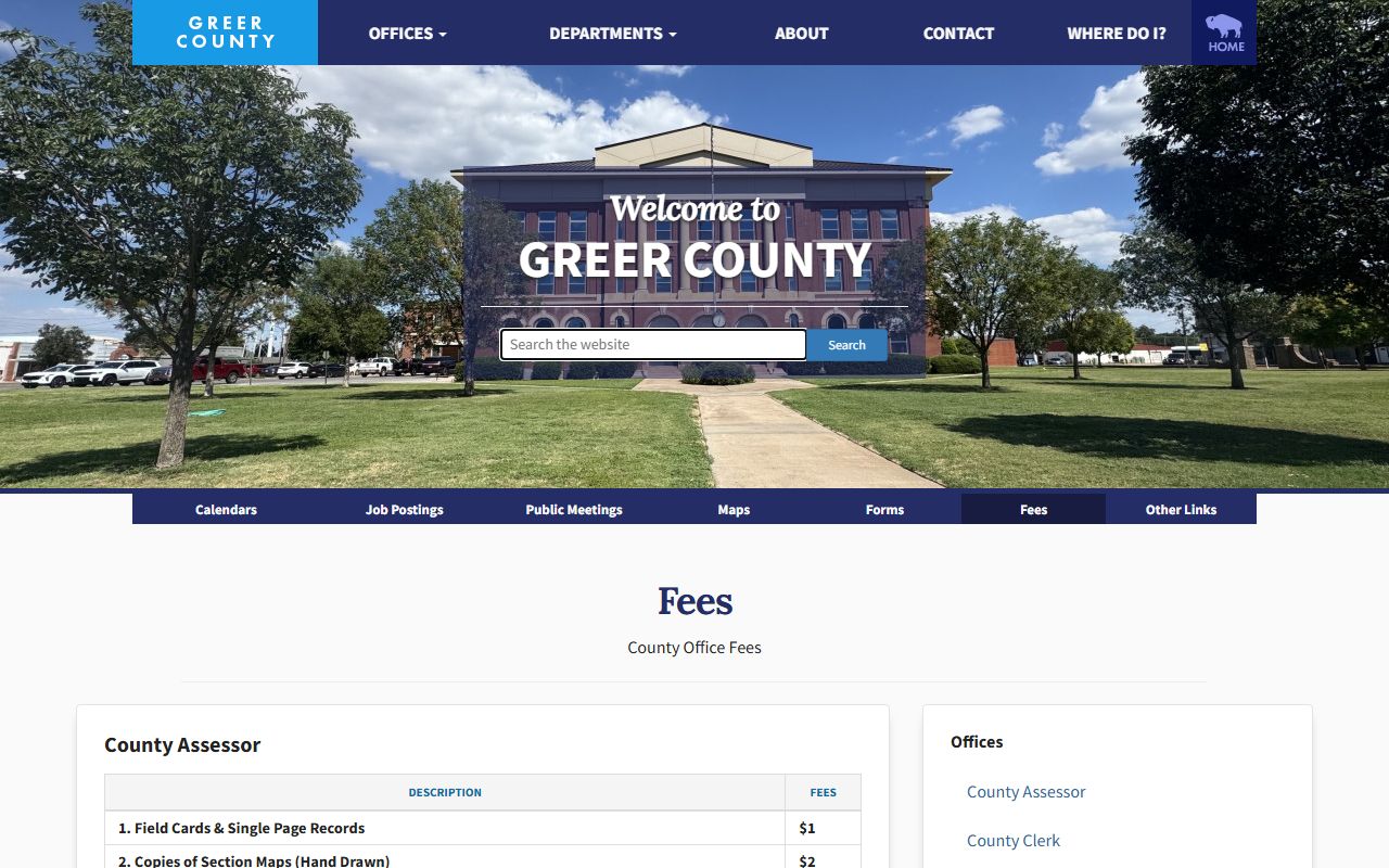 Greer County fee page with Court Clerk traffic bond schedule for court records