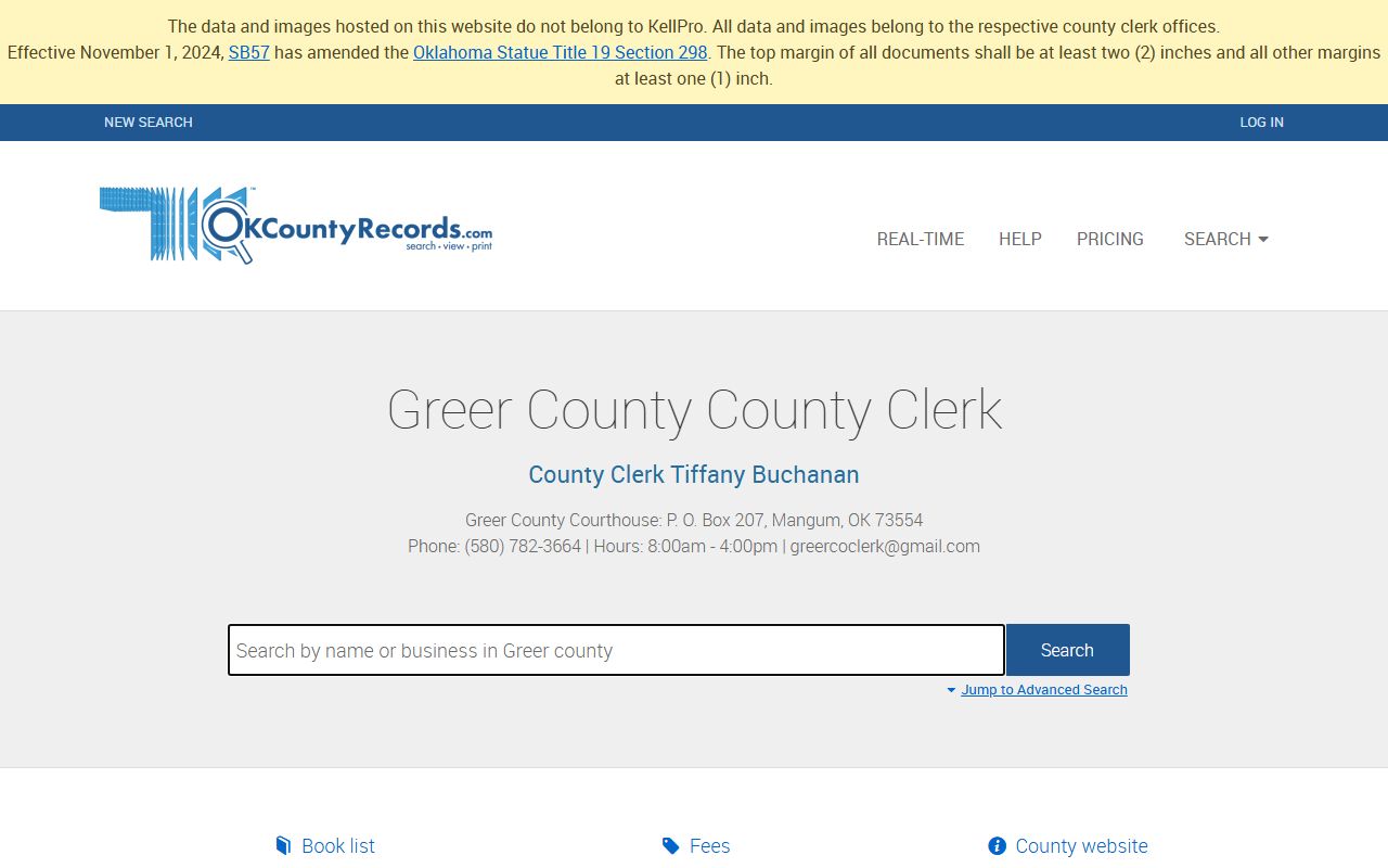 Greer County land records portal separate from court records