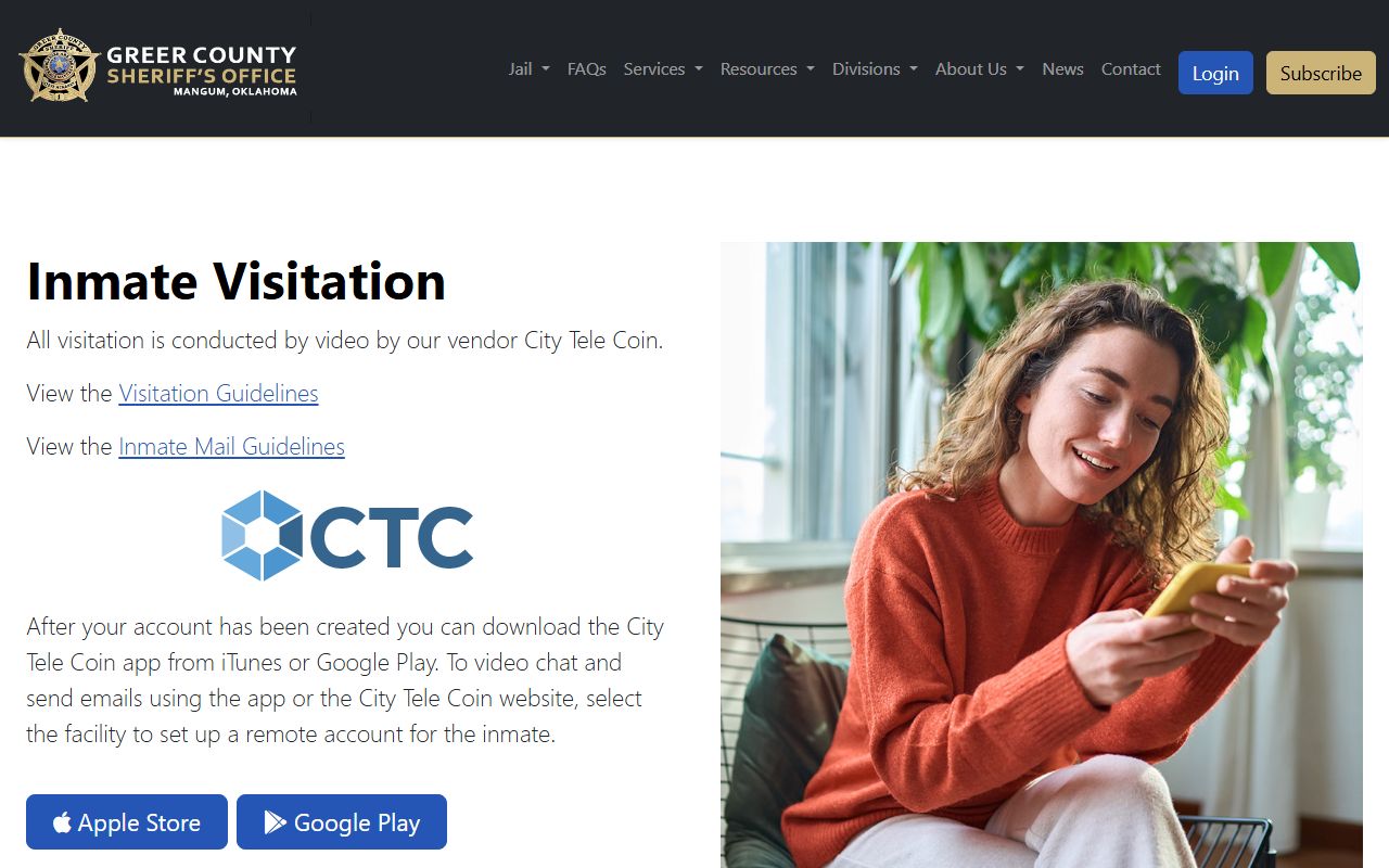 Greer County Jail video visitation and mail rules page