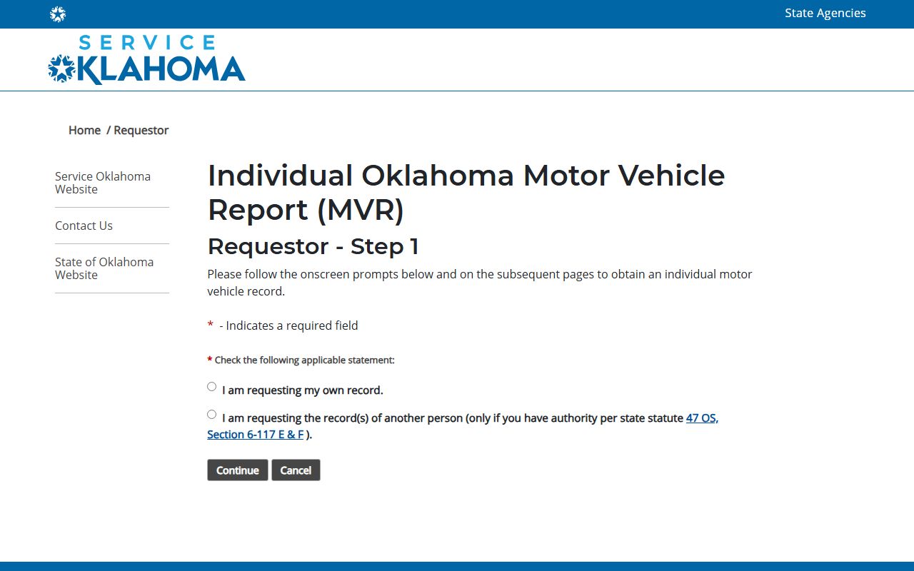Greer County traffic court records and the Service Oklahoma driver record requestor page
